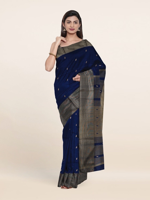

Pothys Blue & Gold-Toned Woven Design Zari Silk Cotton Saree