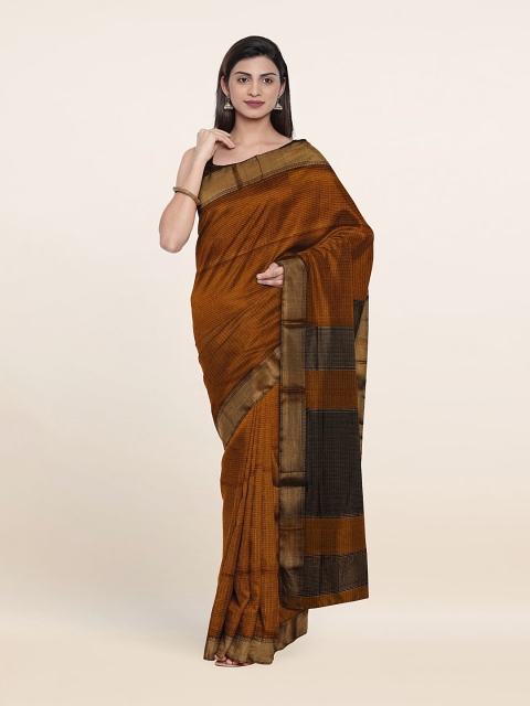 

Pothys Mustard & Copper-Toned Checked Zari Silk Cotton Saree