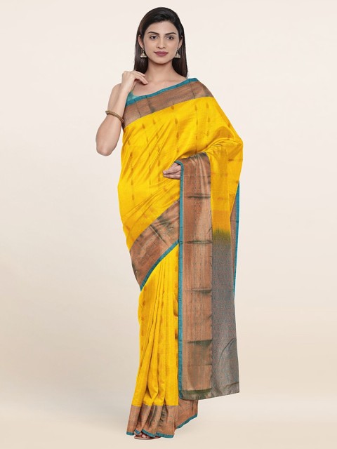 

Pothys Yellow & Blue Woven Design Zari Pure Silk Saree
