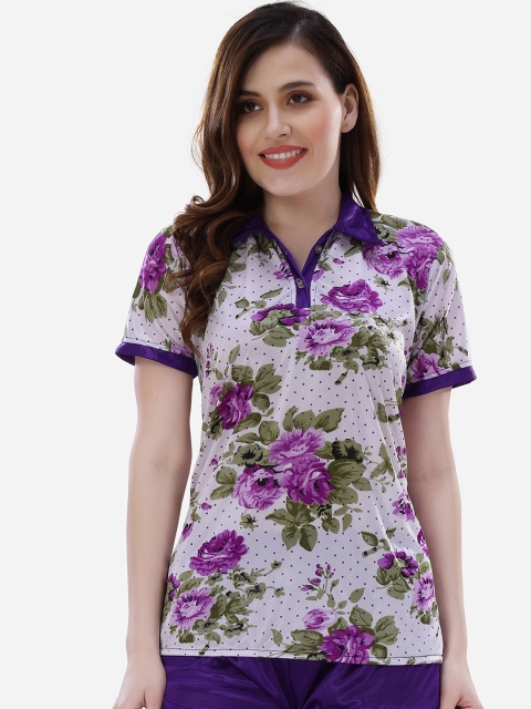 

Romaisa Women Purple & White Printed Night suit