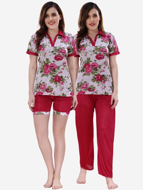 

Romaisa Women Pink & White Printed Night suit With Shorts Set