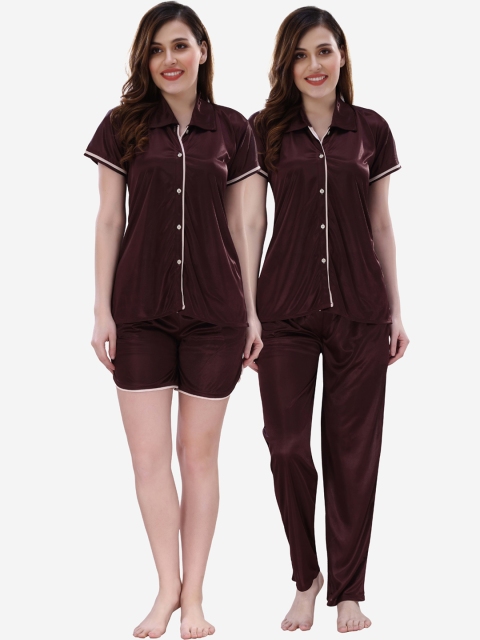

Romaisa Women Brown & White Night suit With Shorts Set