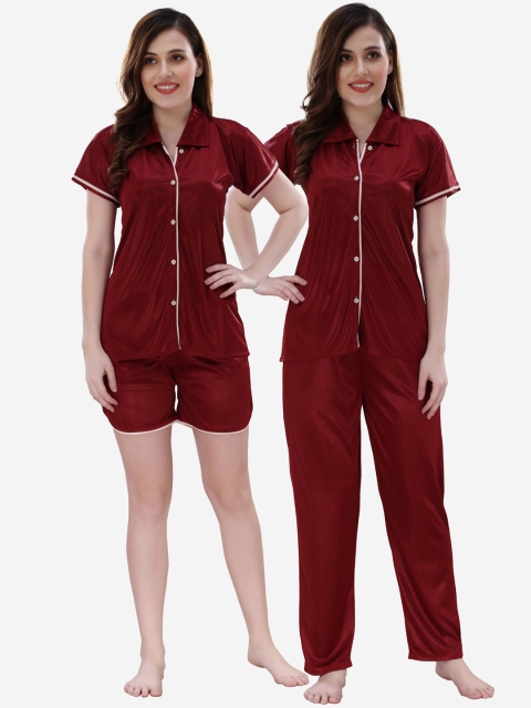 

Romaisa Women Maroon & White Night suit With shorts set