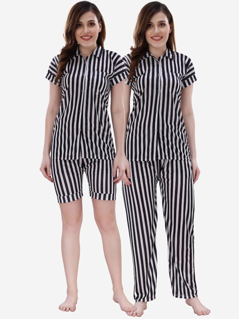 

Romaisa Women Black & White Striped Night suit With shorts set