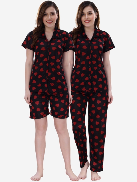 

Romaisa Women Black & Red Printed Night suit With Shorts Set