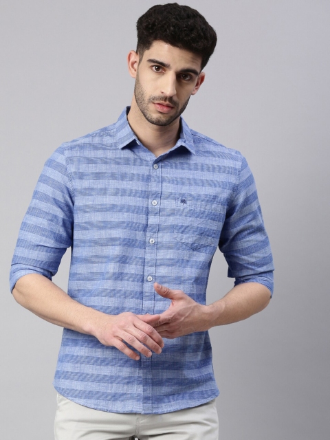 

Chennis Men Blue Slim Fit Horizontal Striped Casual Shirt
