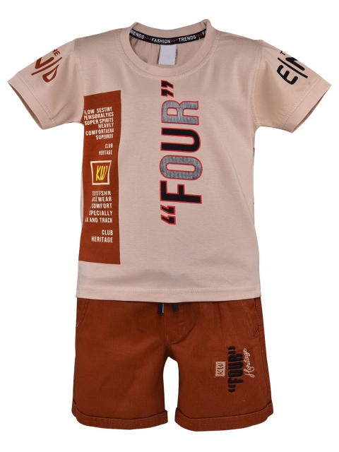 

Wish Karo Boys Brown & Beige Printed T-shirt with Shorts