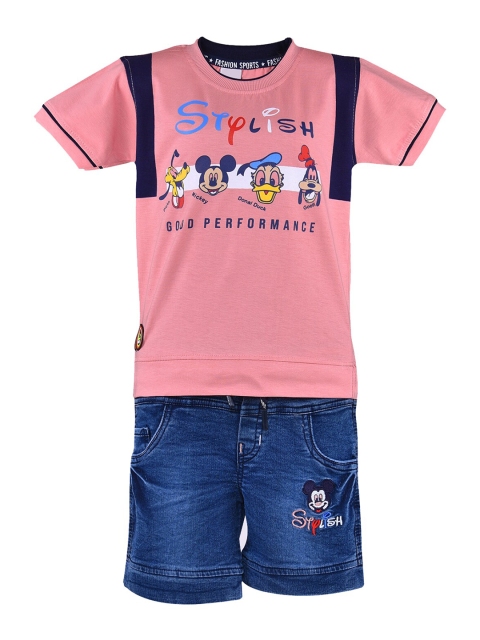 

Wish Karo Boys Peach-Coloured & Blue Printed T-shirt with Shorts