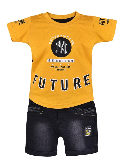 

Wish Karo Boys Yellow & Black Printed T-shirt with Shorts
