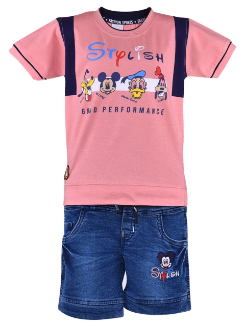 

Wish Karo Boys Peach-Coloured & Blue Printed T-shirt with Shorts