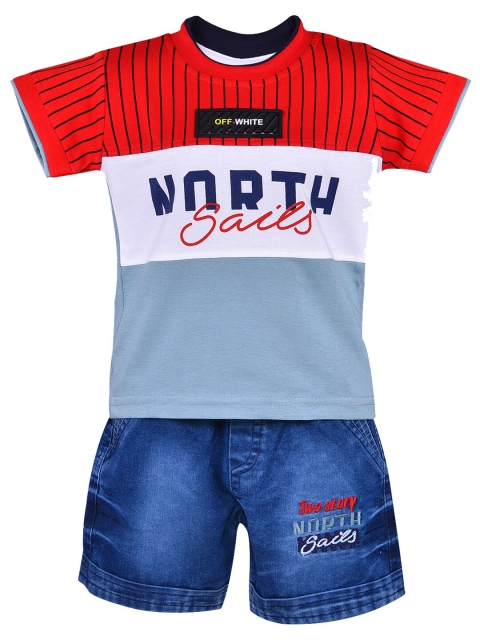 

Wish Karo Boys Red & Blue Printed T-shirt with Shorts