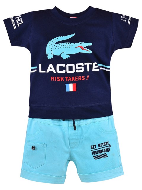 

Wish Karo Boys Navy Blue & Blue Printed T-shirt with Shorts