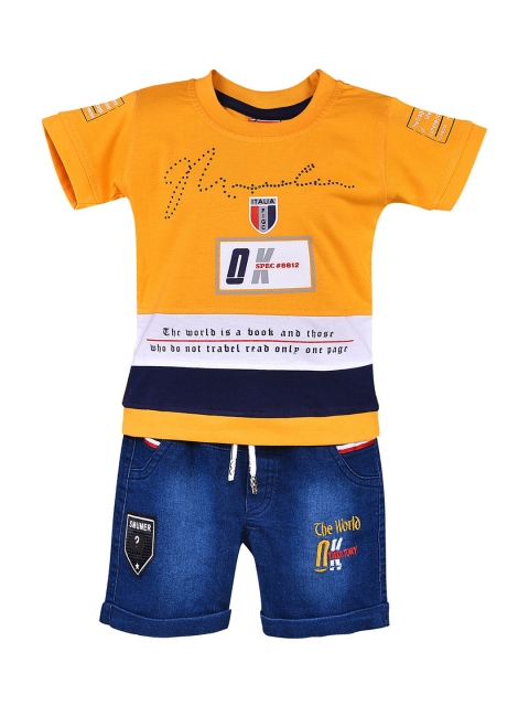 

Wish Karo Boys Yellow & Blue Printed T-shirt with Shorts