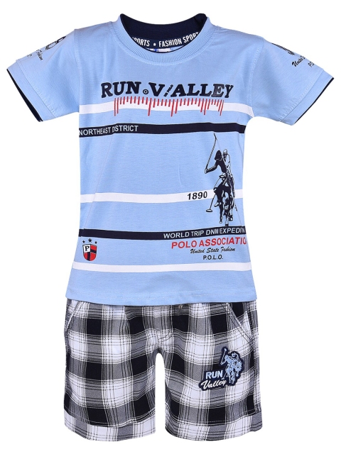 

Wish Karo Boys Blue & White Printed T-shirt with Shorts