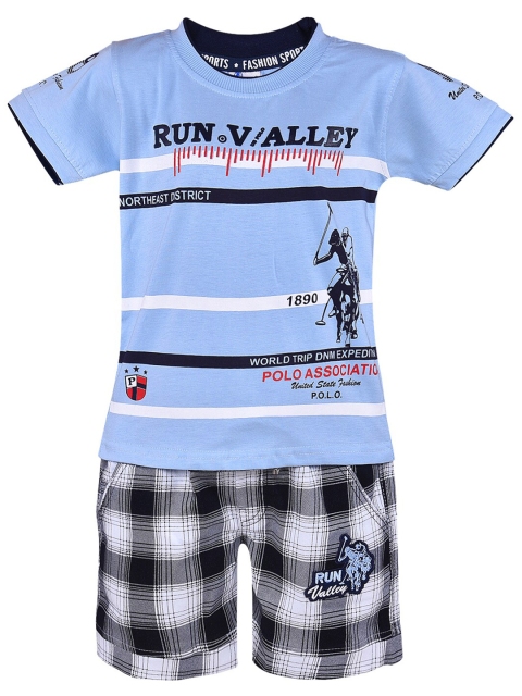 

Wish Karo Boys Blue & White Printed T-shirt with Shorts