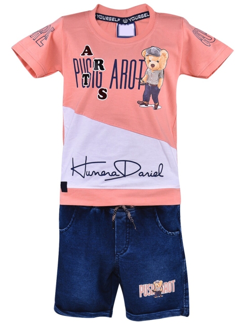 

Wish Karo Boys Peach-Coloured & Blue Printed T-shirt with Shorts