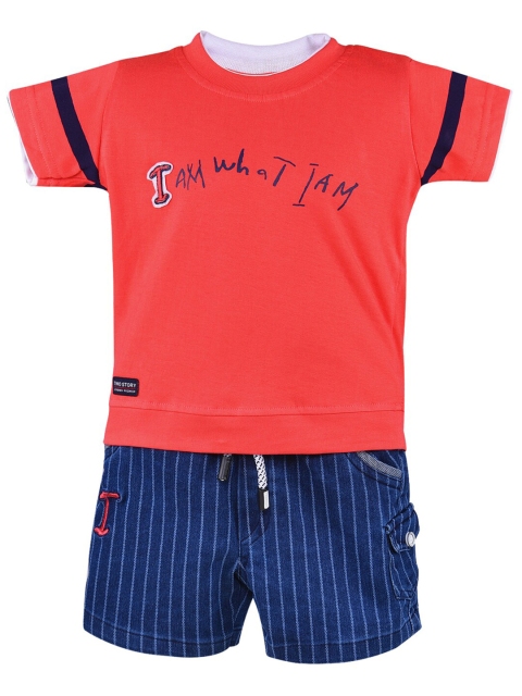 

Wish Karo Boys Red & Navy Blue Printed T-shirt with Shorts