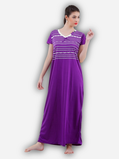 

Romaisa Purple Printed Maxi Nightdress