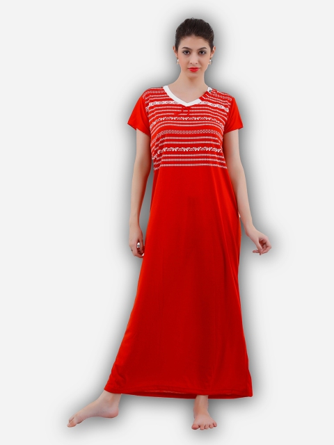 

Romaisa Red Striped Maxi Nightdress