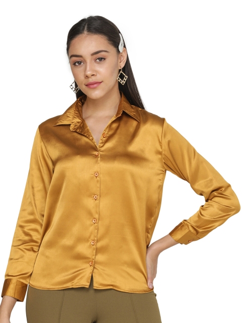 

DECHEN Women's Satin Blend Gold-Tone Full Sleeve Solid Shirt