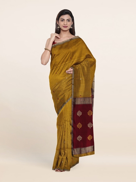 

Pothys Mustard & Maroon Woven Design Zari Silk Cotton Saree