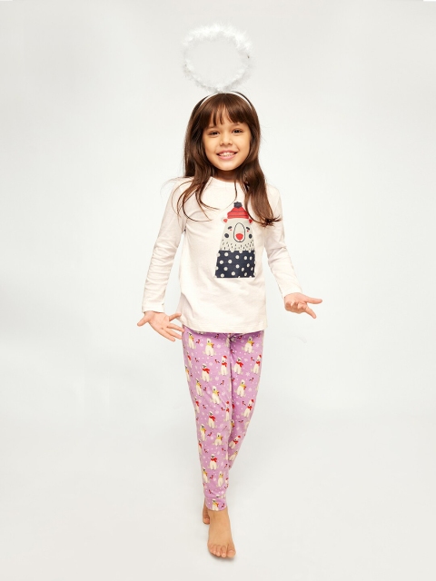 

frangipani Girls Cream-Coloured & Pink Printed T-shirt with Trousers