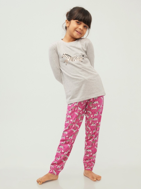 

frangipani Girls Grey & Pink Printed T-shirt with Trousers
