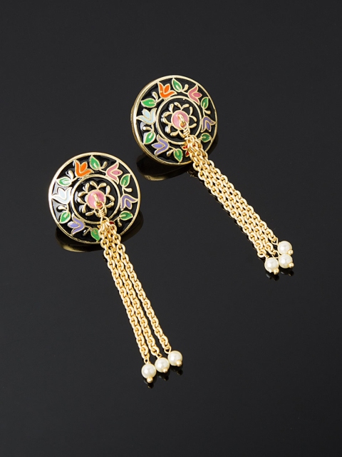 

Studio Voylla Kashmiri Gold-Plated & Black Contemporary Drop Earrings