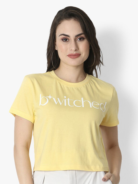 

Again fashions Women Yellow Typography Printed T-shirt