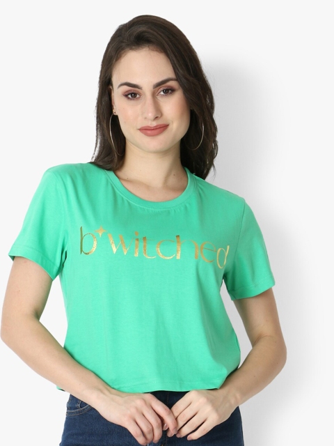 

Again fashions Women Green Typography Printed T-shirt
