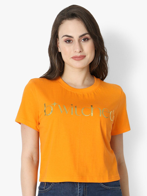 

Again fashions Women Orange Typography Printed T-shirt
