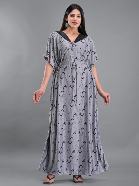 

Apratim Grey Printed Maxi Kaftan Nightdress