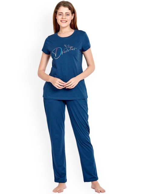 

MAYSIXTY Women Navy Blue Printed Night suit
