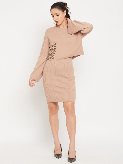 

CAMLA Women Camel Brown Embroidered Pullover with Embellished Detail