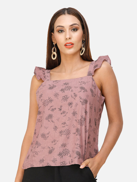 

DECHEN Women Pink Floral Printed Top