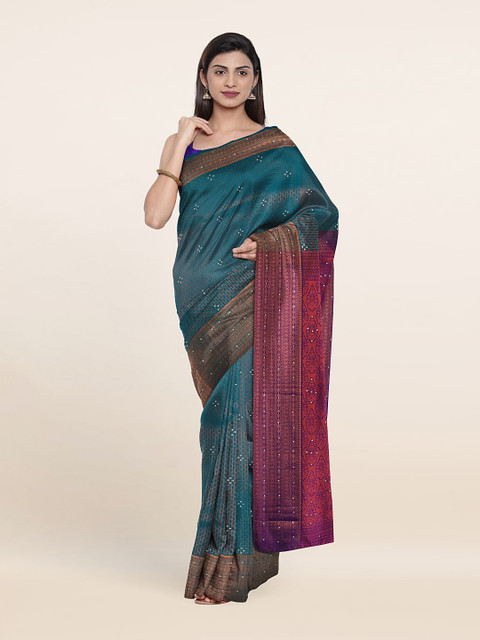 

Pothys Blue & Purple Woven Design Beads and Stones Pure Silk Saree