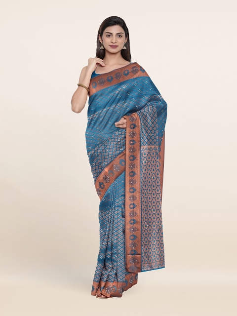

Pothys Blue & Silver-Toned Woven Design Zari Pure Silk Saree