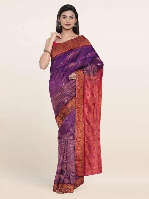 

Pothys Violet & Pink Woven Design Beads and Stones Pure Silk Saree