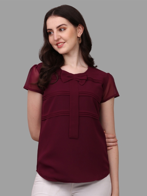 

Kinjo Women Maroon Solid Tie and Bow Georgette Top