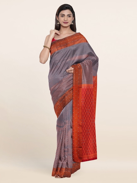 

Pothys Blue & Red Ethnic Motifs Beads And Stones Pure Silk Saree