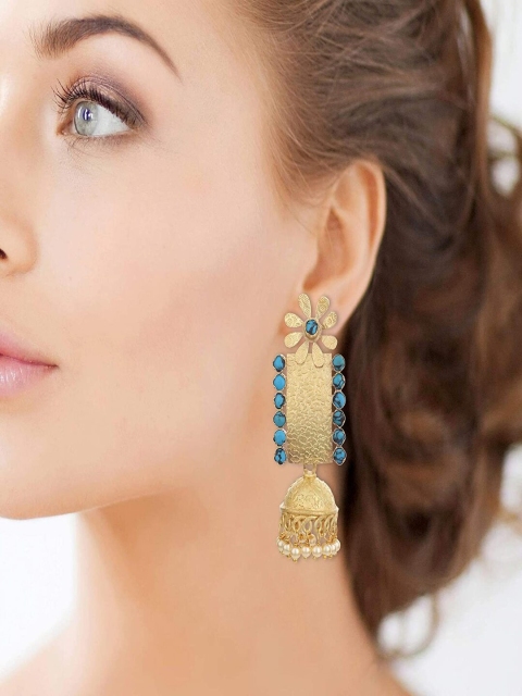 

Runjhun Blue Gold Plated Contemporary Jhumkas Earrings