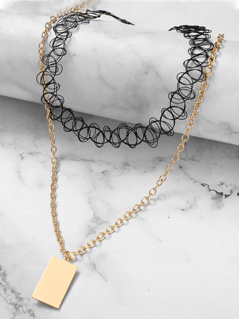 

Yellow Chimes Gold-Toned & Black Brass Gold-Plated Necklace
