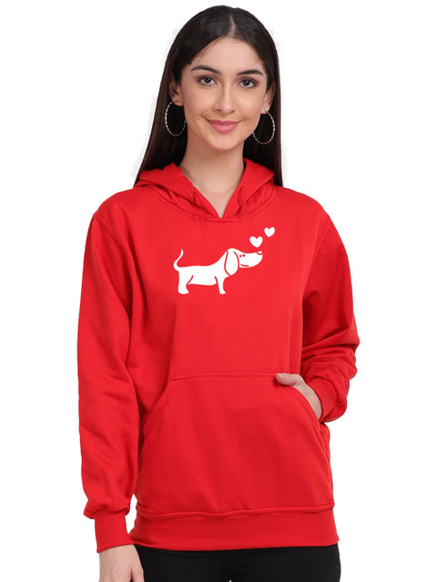 

Mad Over Print Women Red Printed Hooded Sweatshirt