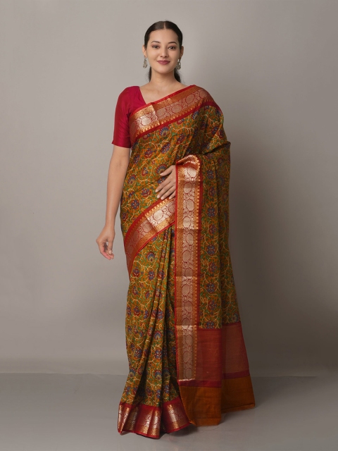 

Unnati Silks Women Brown Block Printed Maheshwari Sico Saree