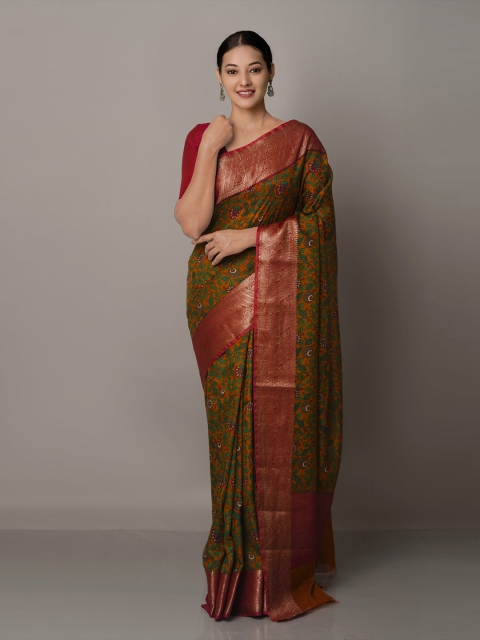 

Unnati Silks Brown Printed Maheshwari Sico Saree