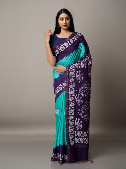 

Unnati Silks Green Pure Batik Chanderi Silk Saree