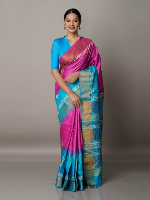 

Unnati Silks Pink Pure Handloom Bengal Tussar Silk Saree, Purple