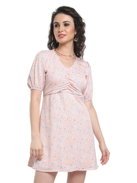 

La Aimee Pink & Blue Floral A-Line Dress