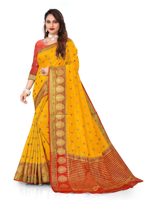 

Rivana Yellow Pure Cotton Banarasi Saree
