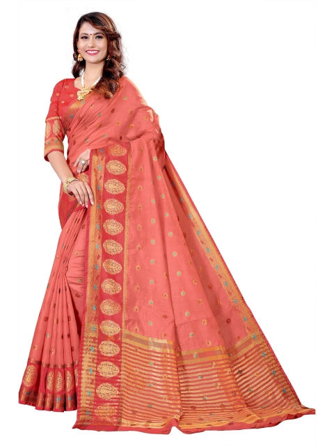 

Rivana Peach Woven Pure Cotton Banarasi Saree